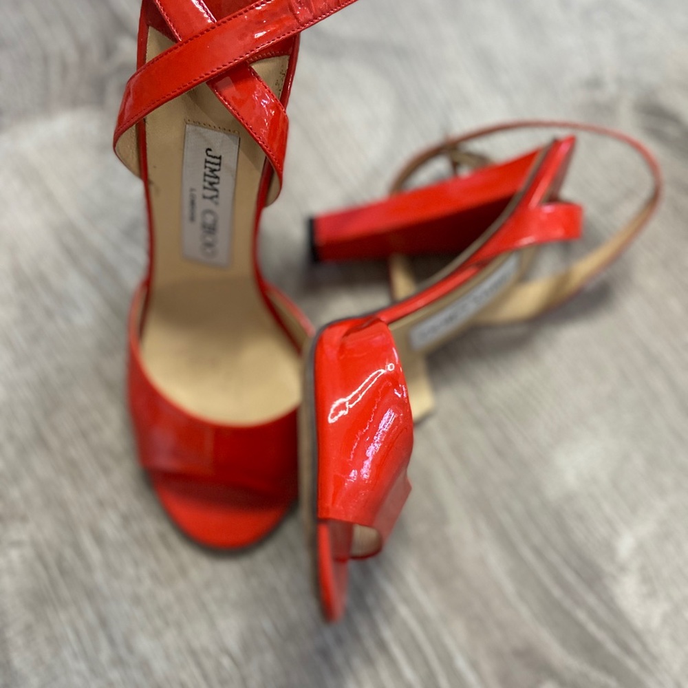 Jimmy Choo Patent Block Heel Strappy Sandal 35.5 - Picture 3 of 8